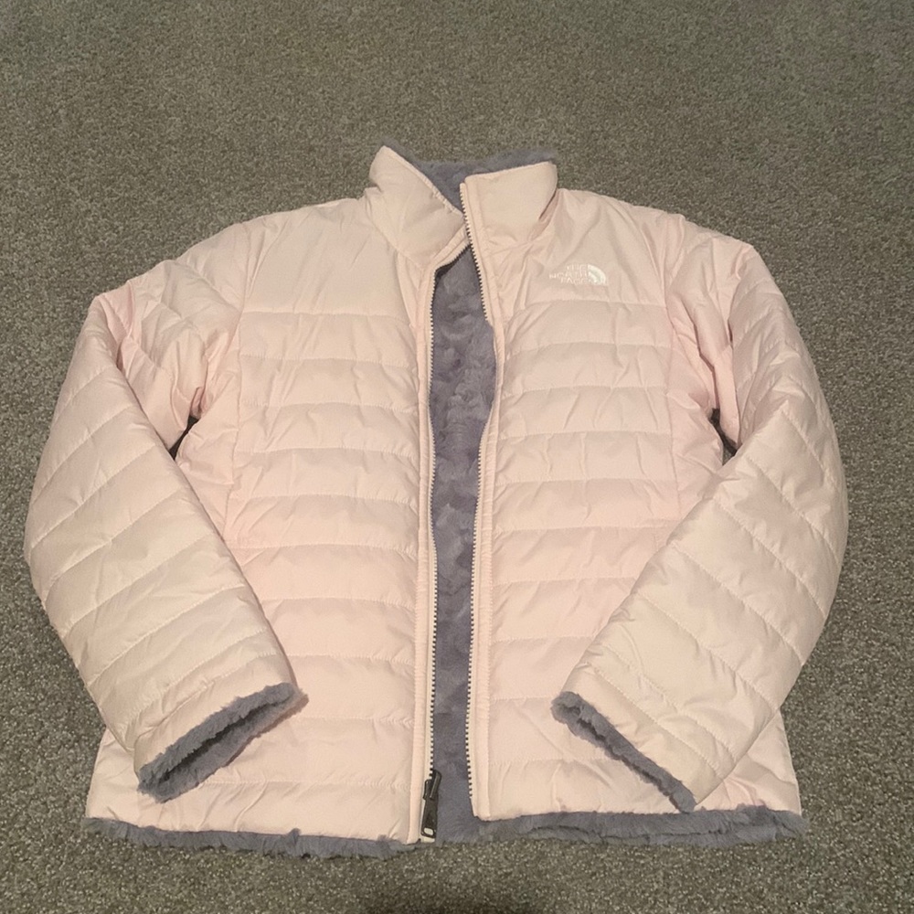Reversible The North Face girls pink gray coat size M (10/12)